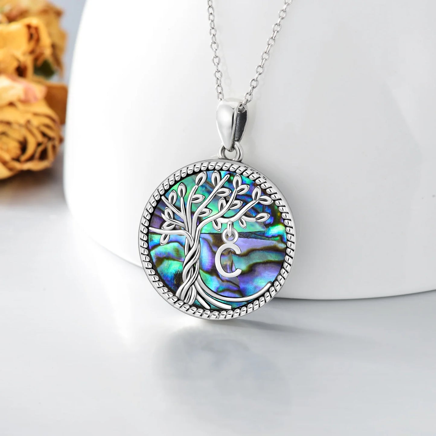 Mother'S Day Gifts for Women S925 Sterling Silver with C Initial Letter Tree of Life Necklace Family Tree Pendant Abalone Shell Jewelry Mothers Day Gifts for Mom