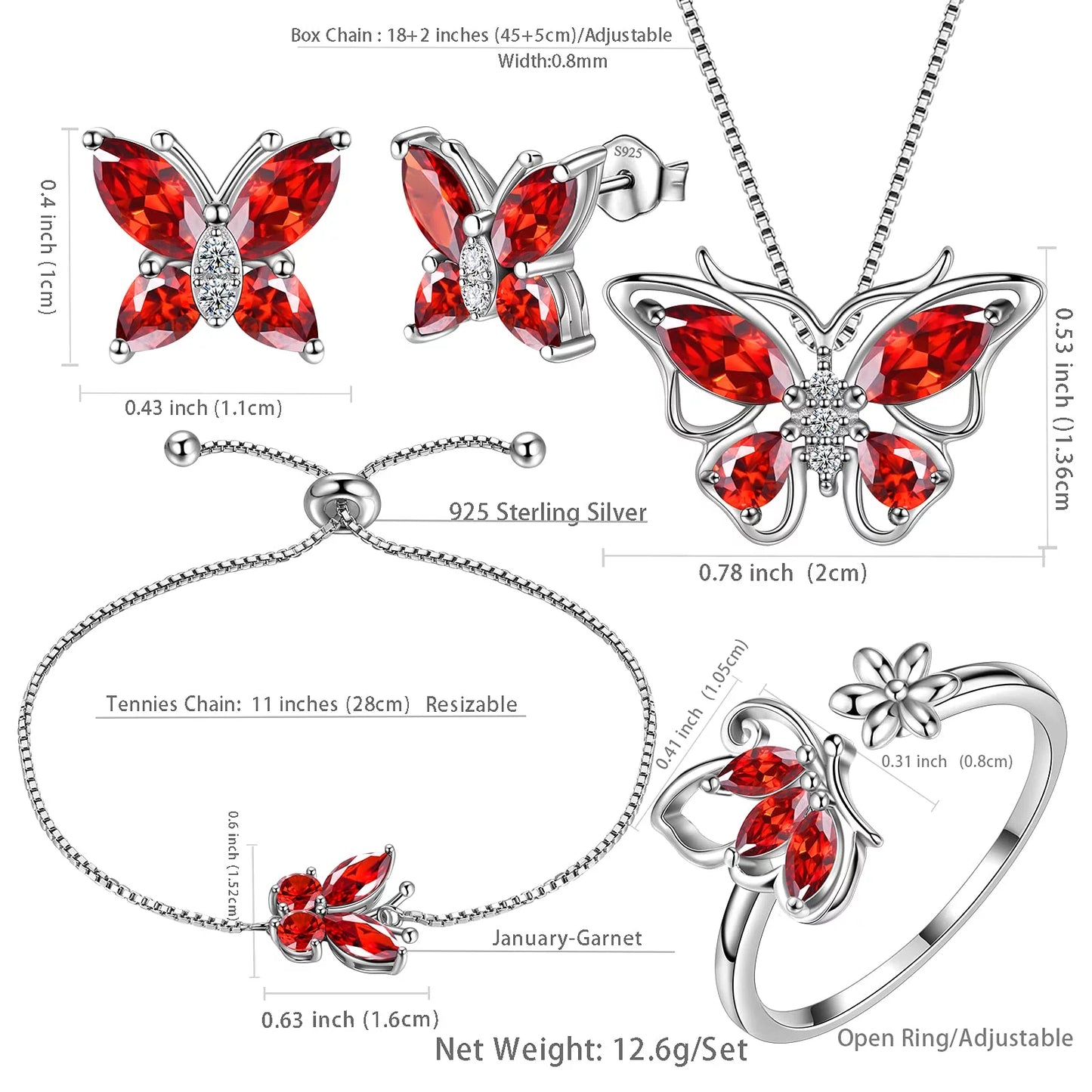 Blue Butterfly Jewelry Tanzanite December Birthstone Jewelry Set Fine Necklace/Earrings 925 Sterling Silver Women Birthday Mother'S Day Christmas Gift