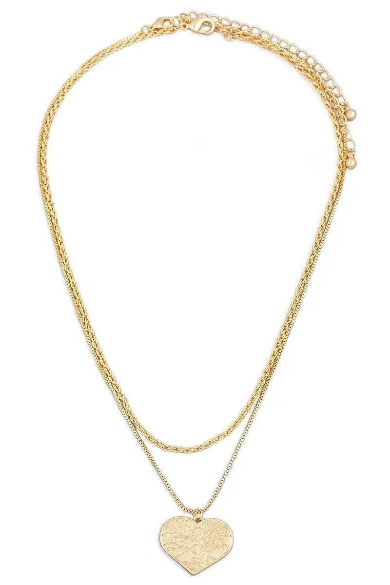 Two Layer Sunrise Heart Pendant Necklace
