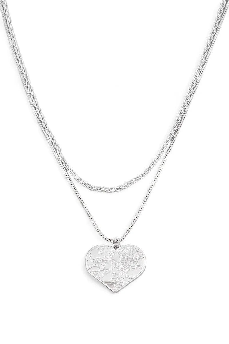 Two Layer Sunrise Heart Pendant Necklace