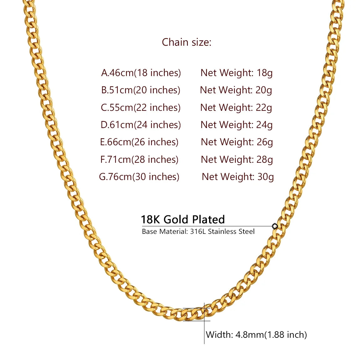 Mens Gold Chains 20Inch 18K Gold Filled Male Jewelry Mens Gift